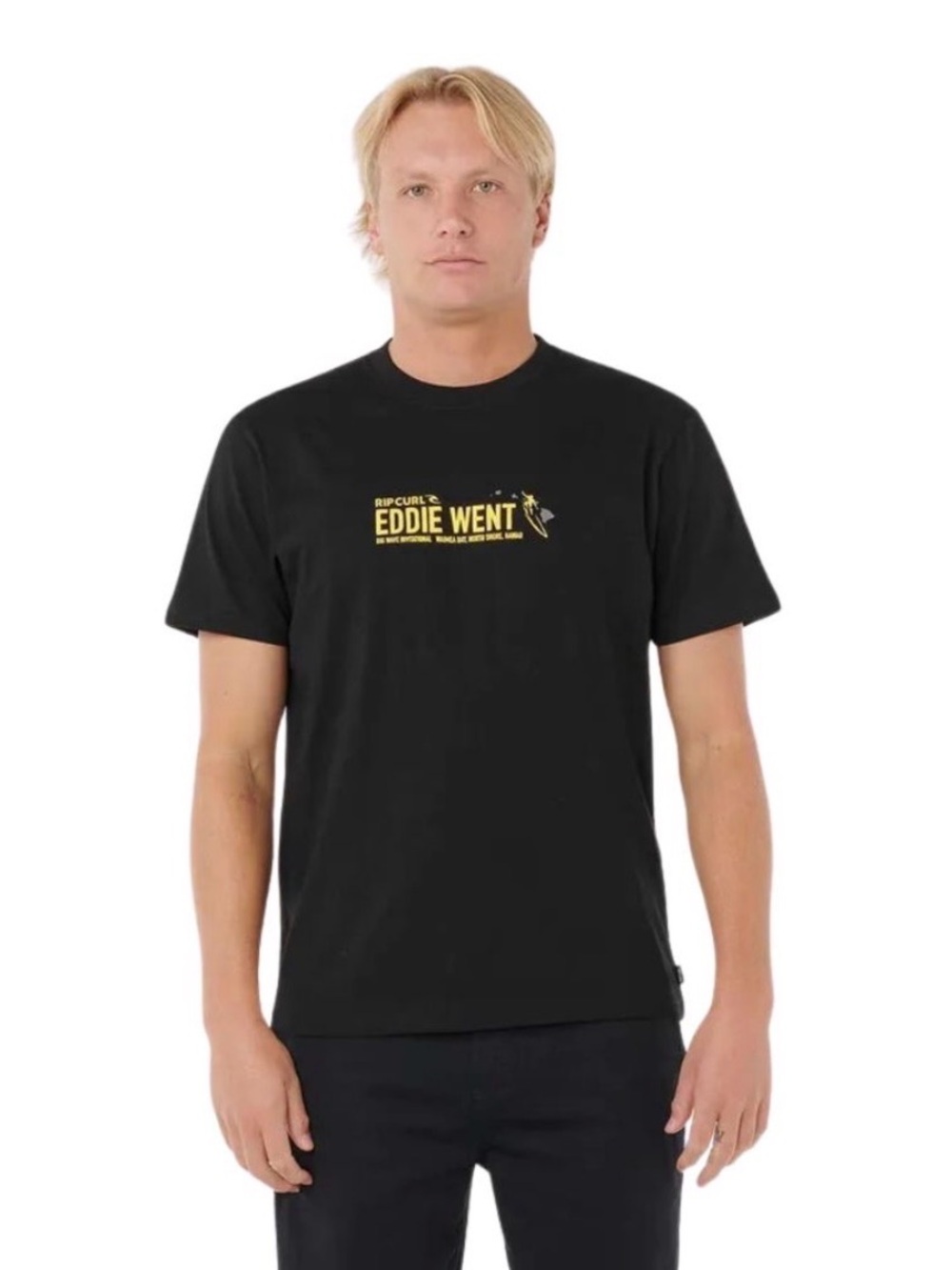 Rip Curl Black Tee with Yellow Eddie Went Chest Graphic XL